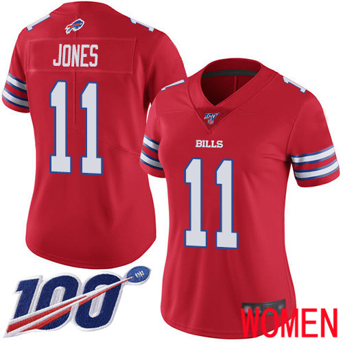 Women Buffalo Bills #11 Zay Jones Limited Red Rush Vapor Untouchable 100th Season NFL Jersey->women nfl jersey->Women Jersey